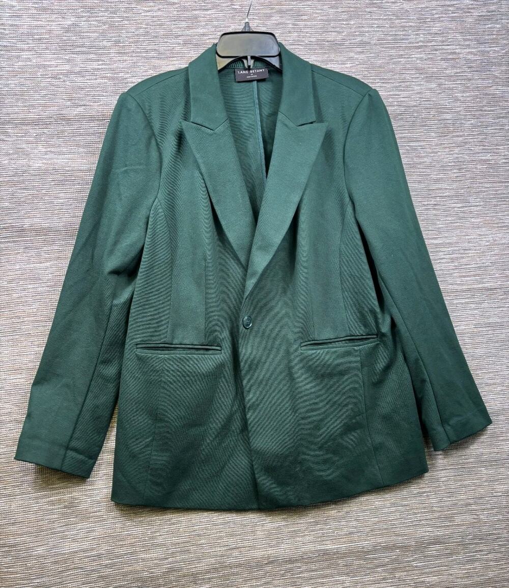 Lane Bryant Women's Dark Green Single Button Dress Blazer Jacket Size 20 Casual